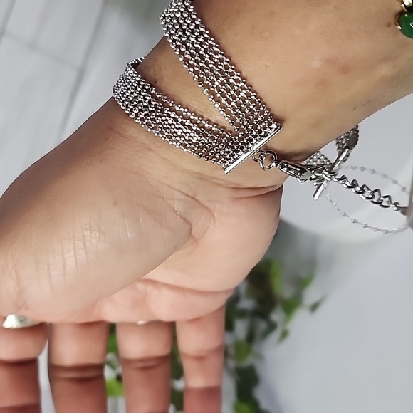 Silver Rhodium Plated CZ Geometric Shape Bracelet - Picture 8 of 9